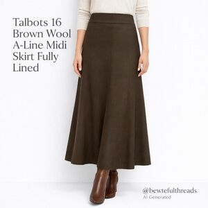 Talbots 16 Brown Wool A-Line Midi Skirt Fully Lined